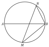 На окружности по разные стороны от диаметра АВ взяты точки M и N. Известно, что ∠NBA = 68°. Найдите угол NMB. Ответ дайте в градусах.