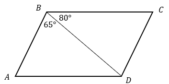 Диагональ BD параллелограмма ABCD образует с его сторонами углы, равные 65° и 80°. Найдите меньший угол этого параллелограмма. Ответ дайте в градусах.