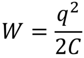 Энергия заряженного конденсатора W (в Дж) вычисляется по формуле W=q2/2C, где С - ёмкость конденсатора (в Ф), а q - заряд на одной обкладке конденсатора (в Кл). Найдите энергию конденсатора (в Дж) ёмкостью 10-4 Ф, если заряд на его обкладке равен 0,0006 Кл.